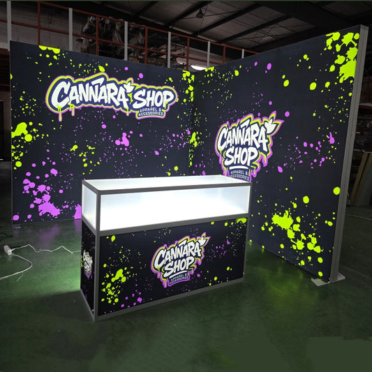 10×10 Portable Backlit Booth with illuminated Showcase