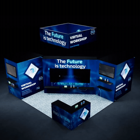 20×20 Island Booth with LED Video Wall & Hanging Sign for Trade Show