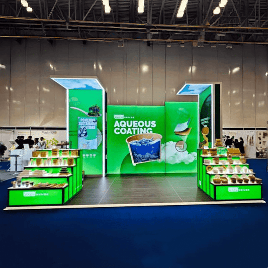 Pack Expo Popular Use 20x20 Custom Modular Hybrid Exhibit Booth Design with 3 - Tier Display Table