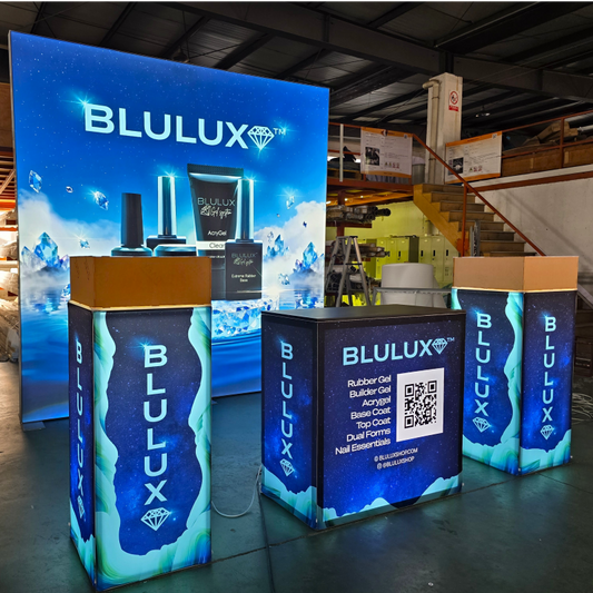 10×10 Backlit Beauty Show Booth with Showcases & Counters