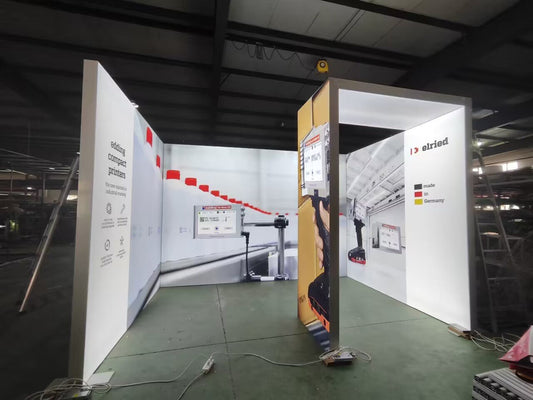 Hybrid Custom Trade Show Booth With Arch - Type Fabric Lightbox Display