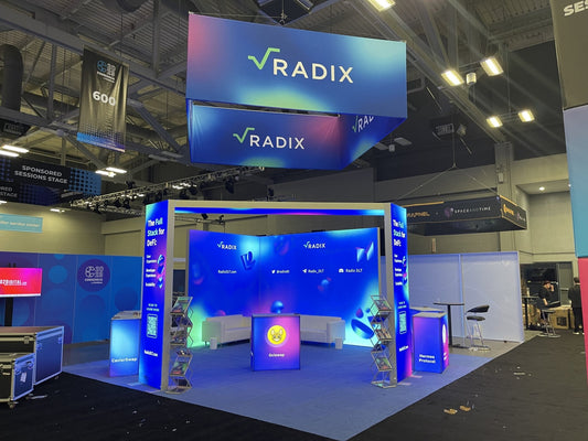 Hybrid Trade Show Exhibition Frameless Booth Design with LED Light Box In AHR Expo
