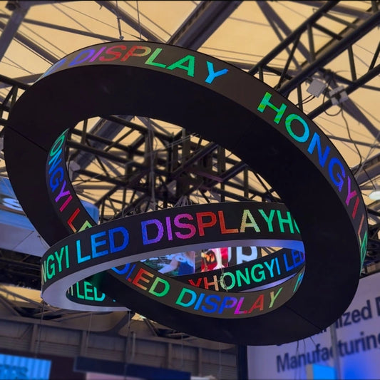 Interlocking Dual-Ring LED Video Hanging Sign Trade Show Display