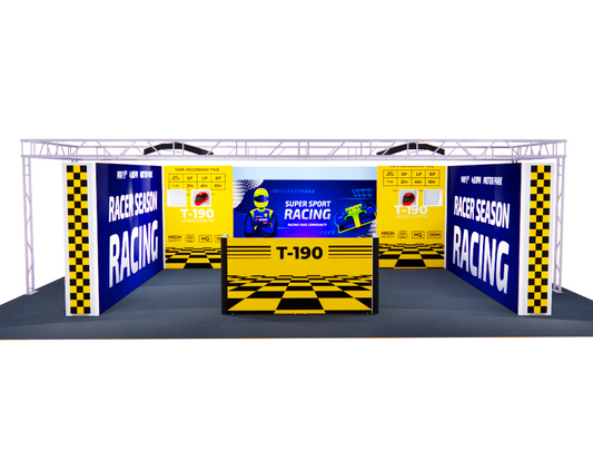 Modular F1 Motorsport 30x40 Pit Garage Walling with Integrated Lighting Gantry