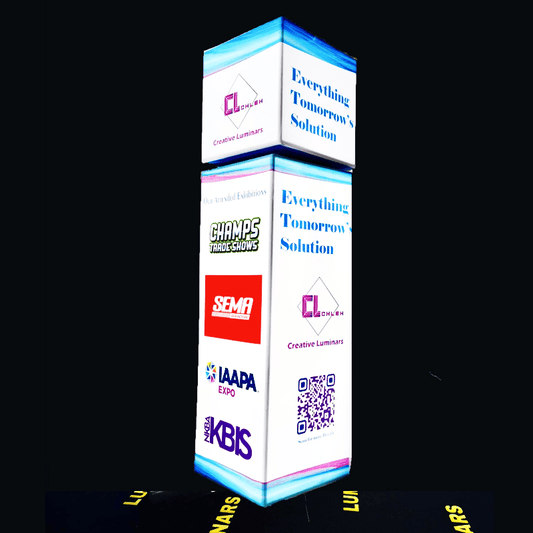 Rotating Backlit Trade Show Display Tower with Modern Design