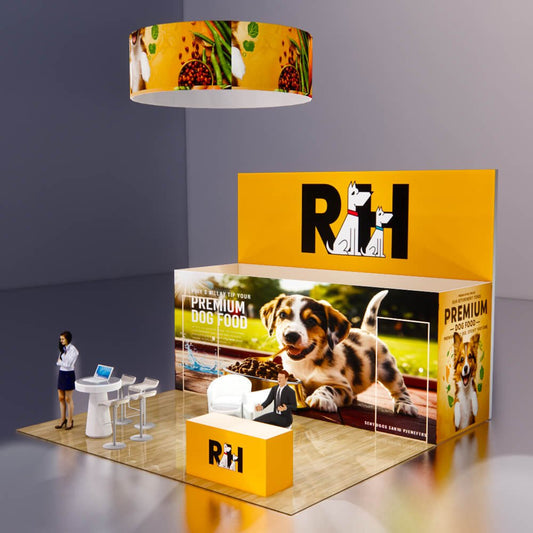 20 x 20 Trade Show Displays Booth with Storage and Hanging Sign