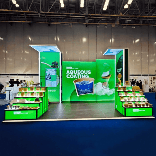 Pack Expo Popular Use 20x20 Custom Modular Hybrid Exhibit Booth Design with 3 - Tier Display Table