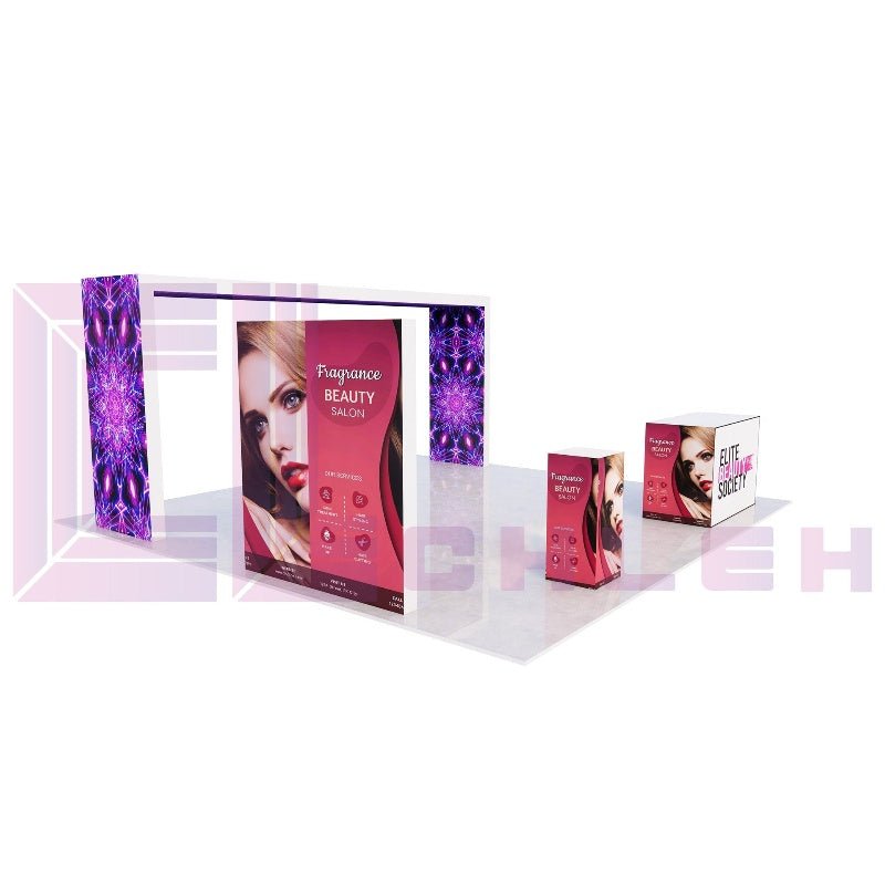 Bright Amazing 20x20 Creative Luminars Booth with LED Video Wall Arch for Trade Shows.