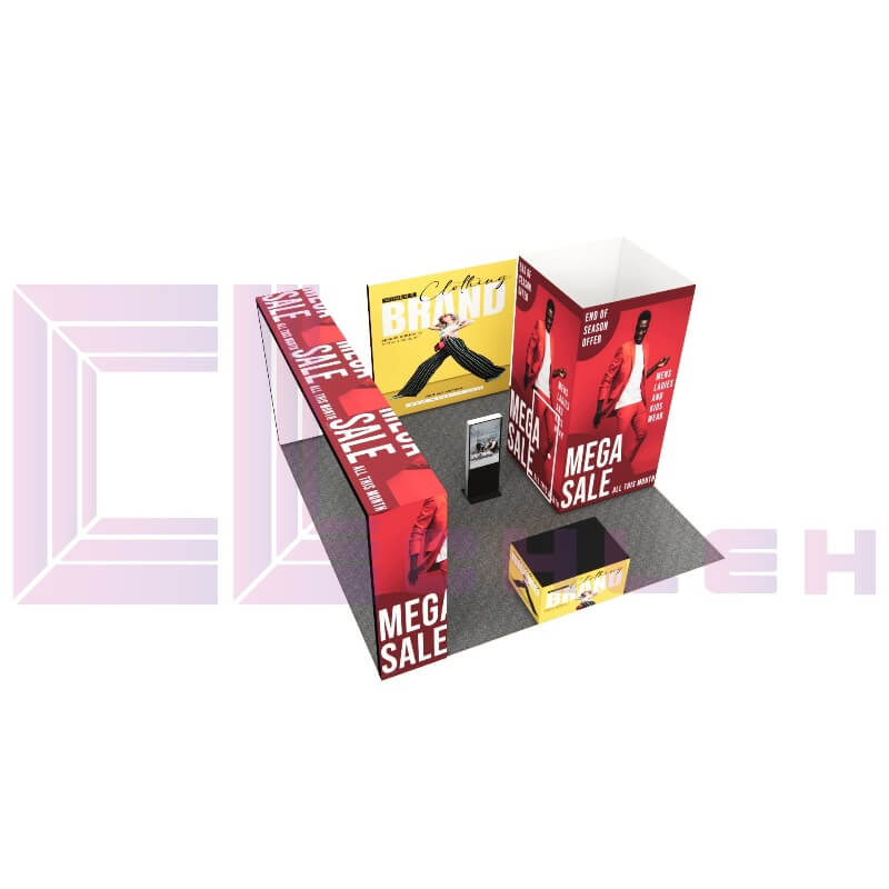 20x20 Custom Trade Show Display with Arch Type Fabric Display & LED Video Wall