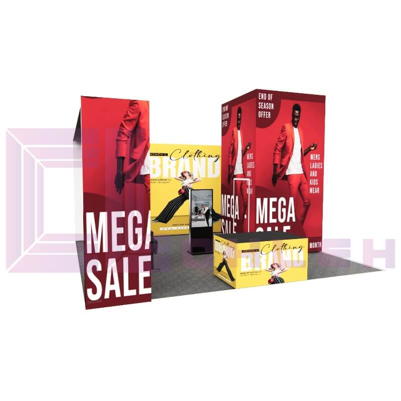 20x20 Custom Trade Show Display with Arch Type Fabric Display & LED Video Wall