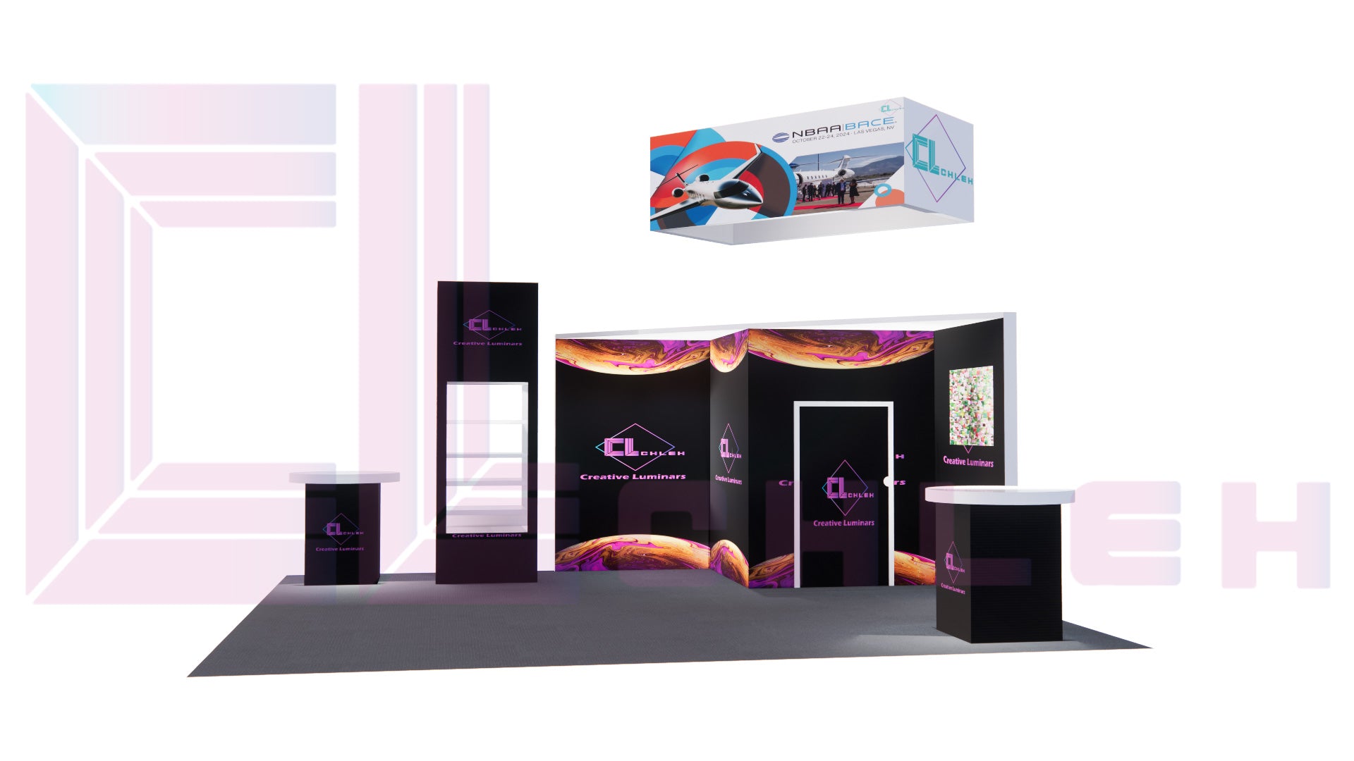 Creative Luminars Exclusive Edition Exhibition Booth with Unique Shelves Tower 20x20