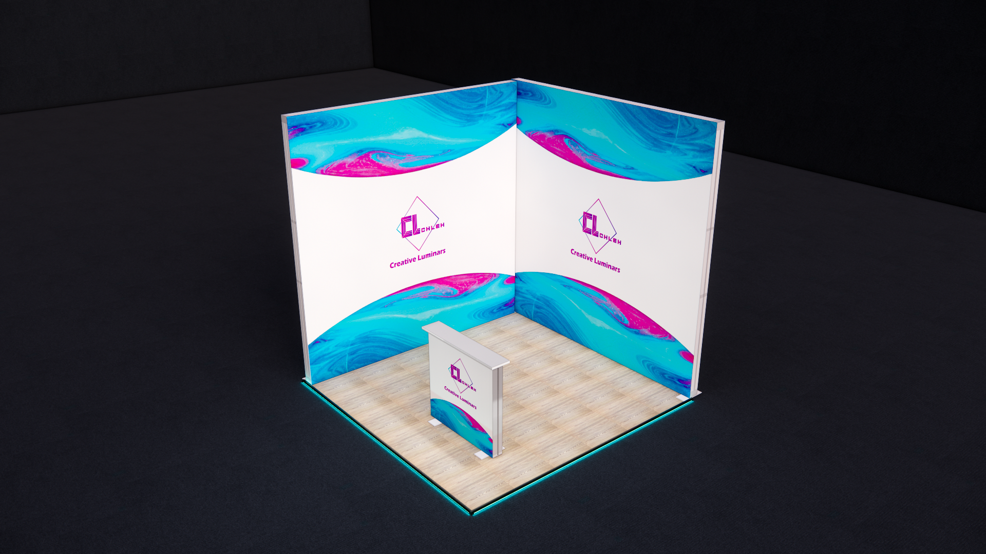 Creative Luminars Portable LED Fabric Trade Show Booth with Customizable Modular Flooring