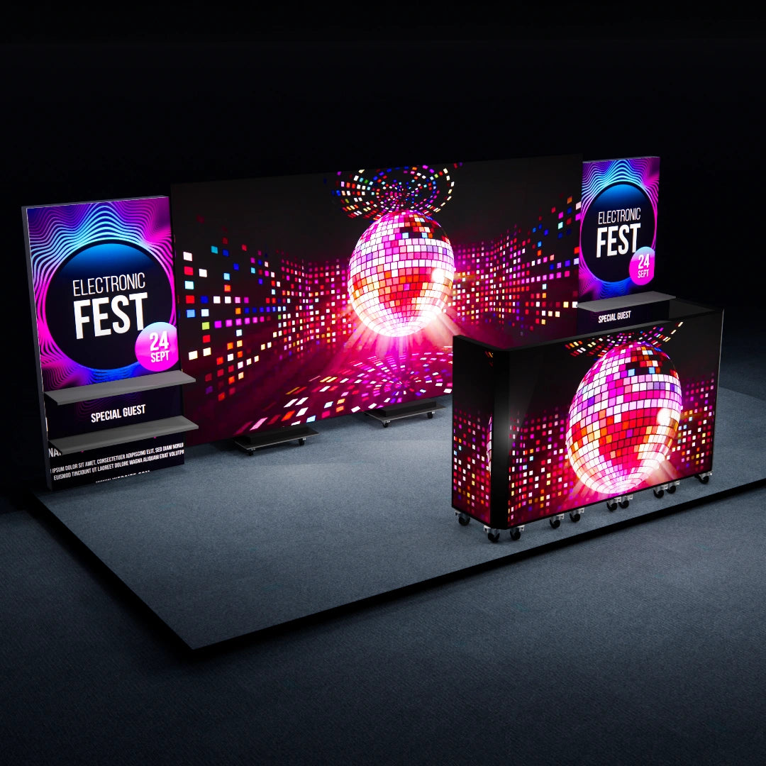 Portable LED Video Trade Show Booth: Video Wall & DJ Booth & Shelving