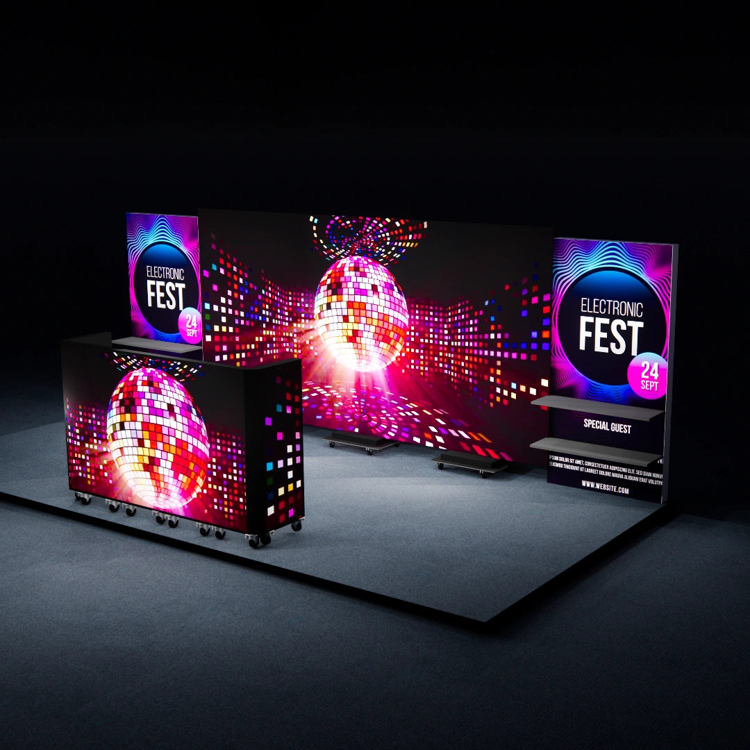 Portable LED Video Trade Show Booth: Video Wall & DJ Booth & Shelving