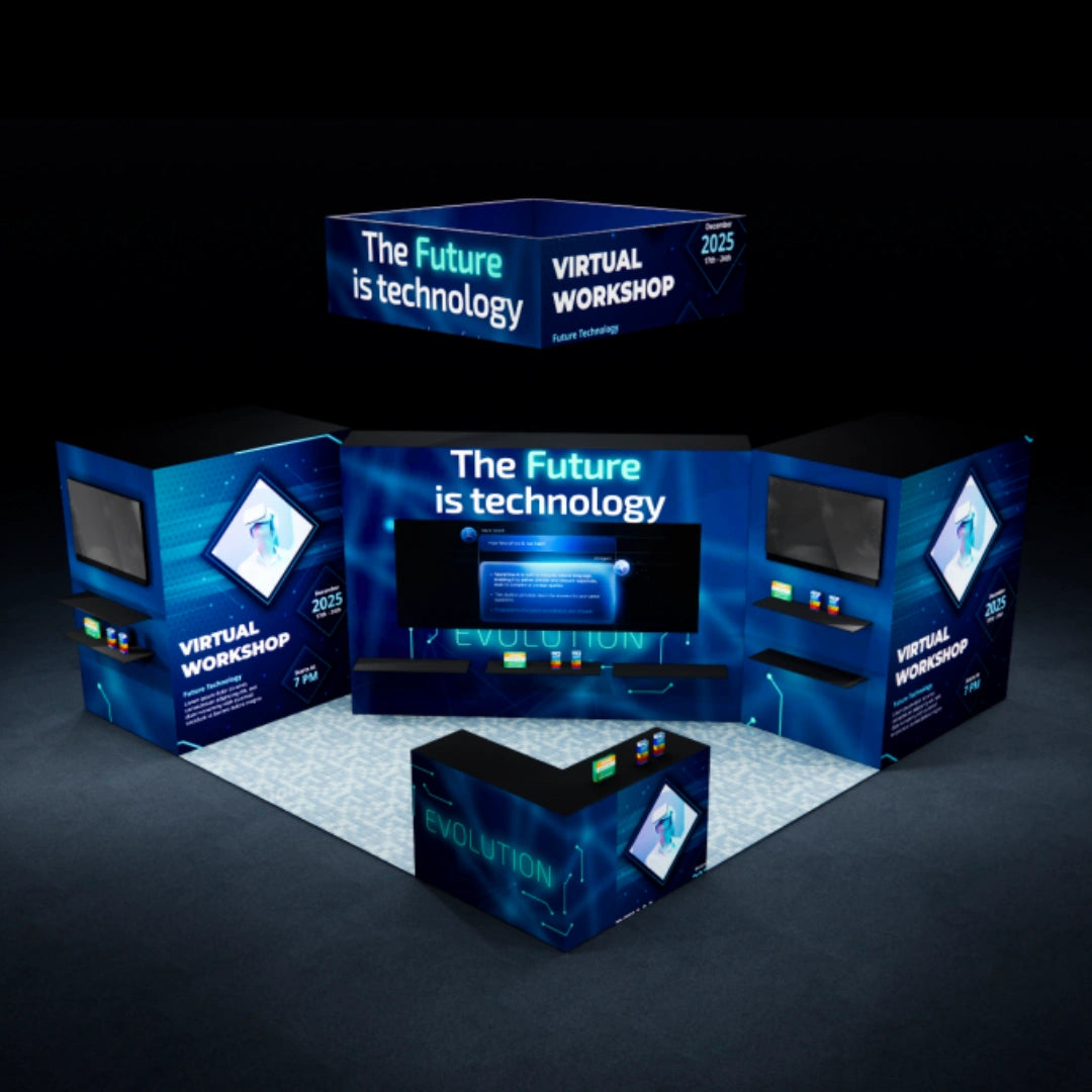 20×20 Island Booth with LED Video Wall & Hanging Sign for Trade Show