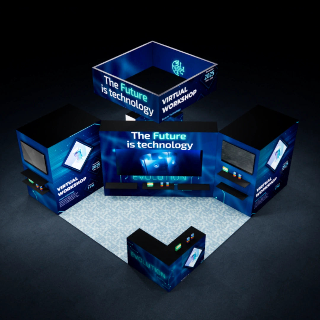 20×20 Island Booth with LED Video Wall & Hanging Sign for Trade Show