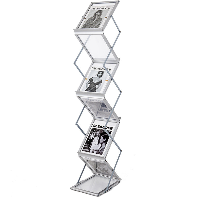 A4 Aluminum Portable Magazine Banner Display Rack Foldable Catalogue  Literature Stand Brochure Holder