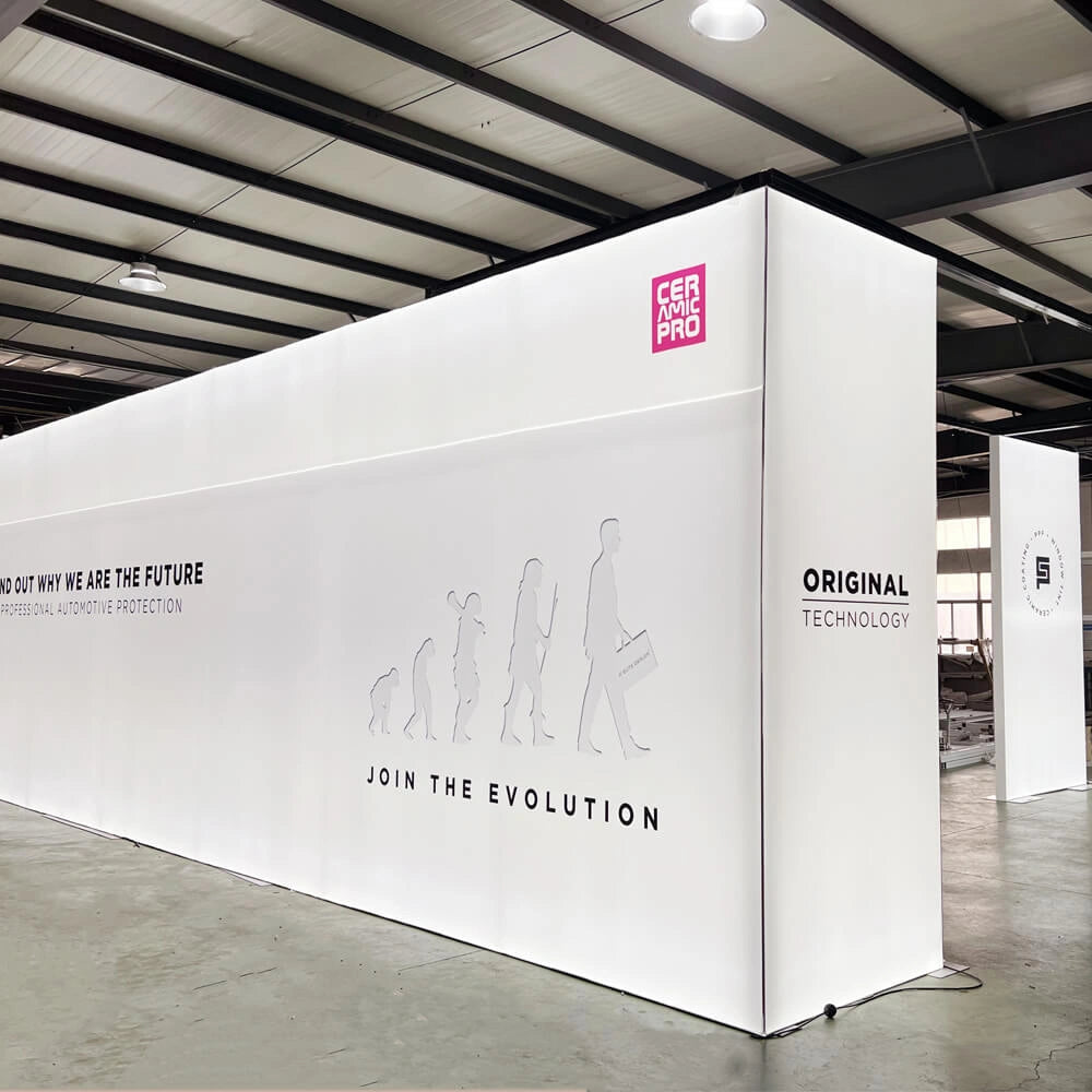 L-Shaped Double-Sided Backlit Expo Hanging Sign Display for SEMA Show