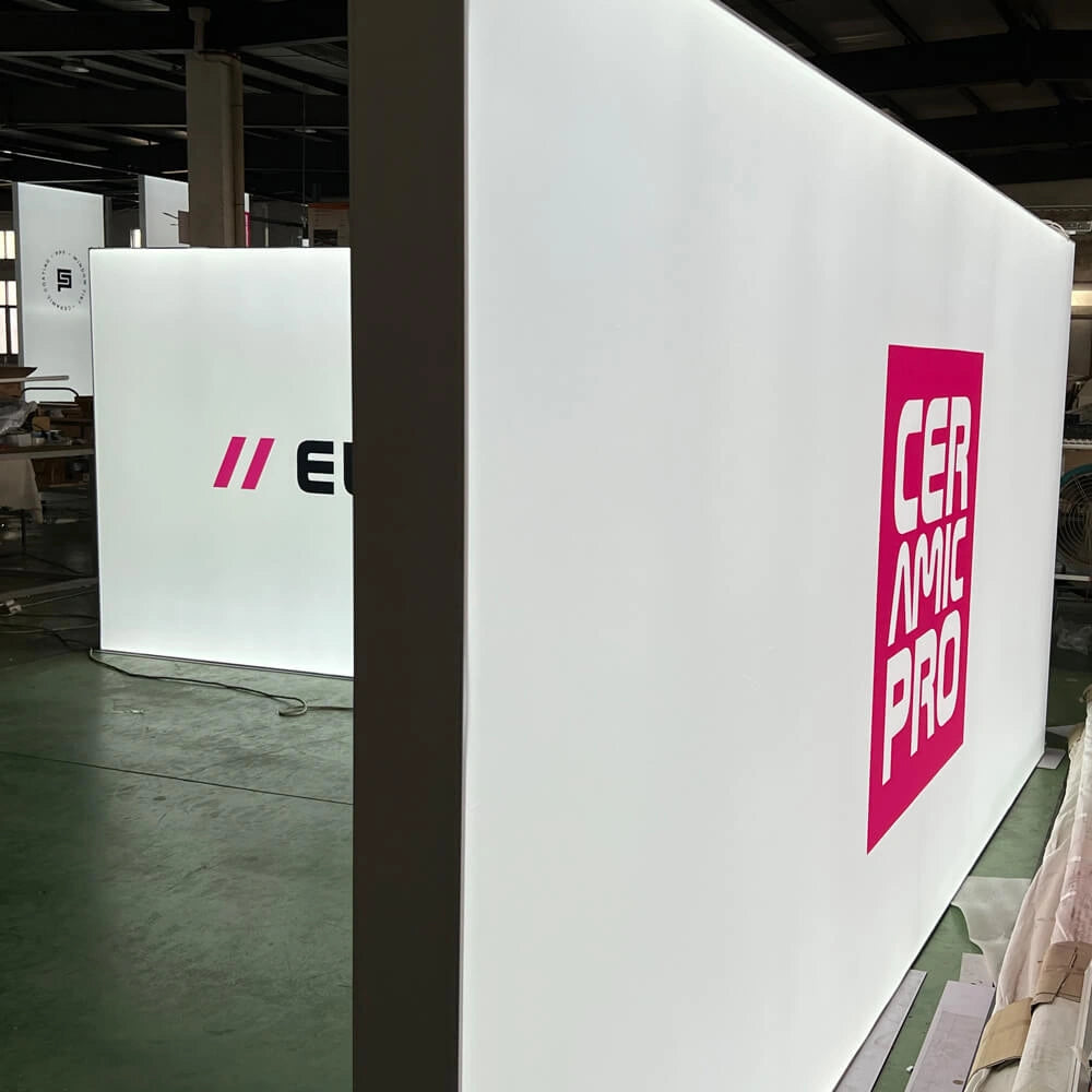 L-Shaped Double-Sided Backlit Expo Hanging Sign Display for SEMA Show