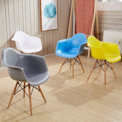 White Plastic Arm Chair with Wood Legs