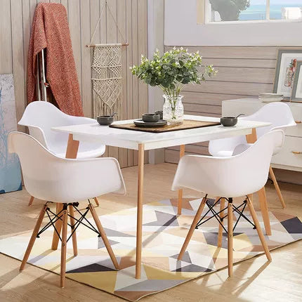 White Plastic Arm Chair with Wood Legs