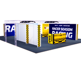 Modular F1 Motorsport 30x40 Pit Garage Walling with Integrated Lighting Gantry