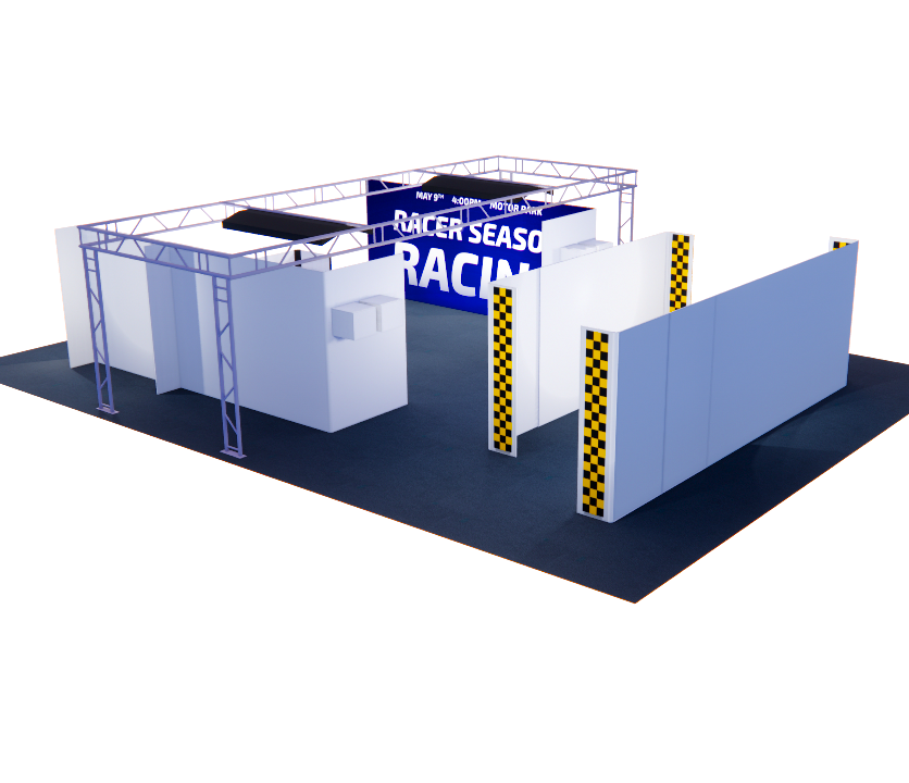 Modular F1 Motorsport 30x40 Pit Garage Walling with Integrated Lighting Gantry