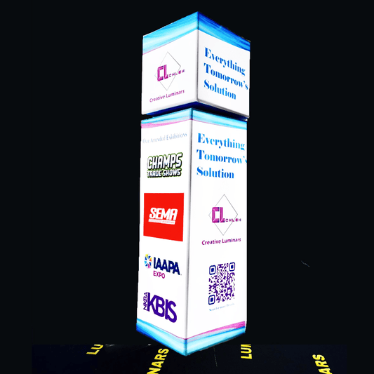 Rotating Backlit Trade Show Display Tower with Modern Design