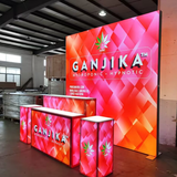 Creative Luminars Aluminum Modular Inline Type Backlit With Table Showcase for Premiere Shows Exhibition Booth Design