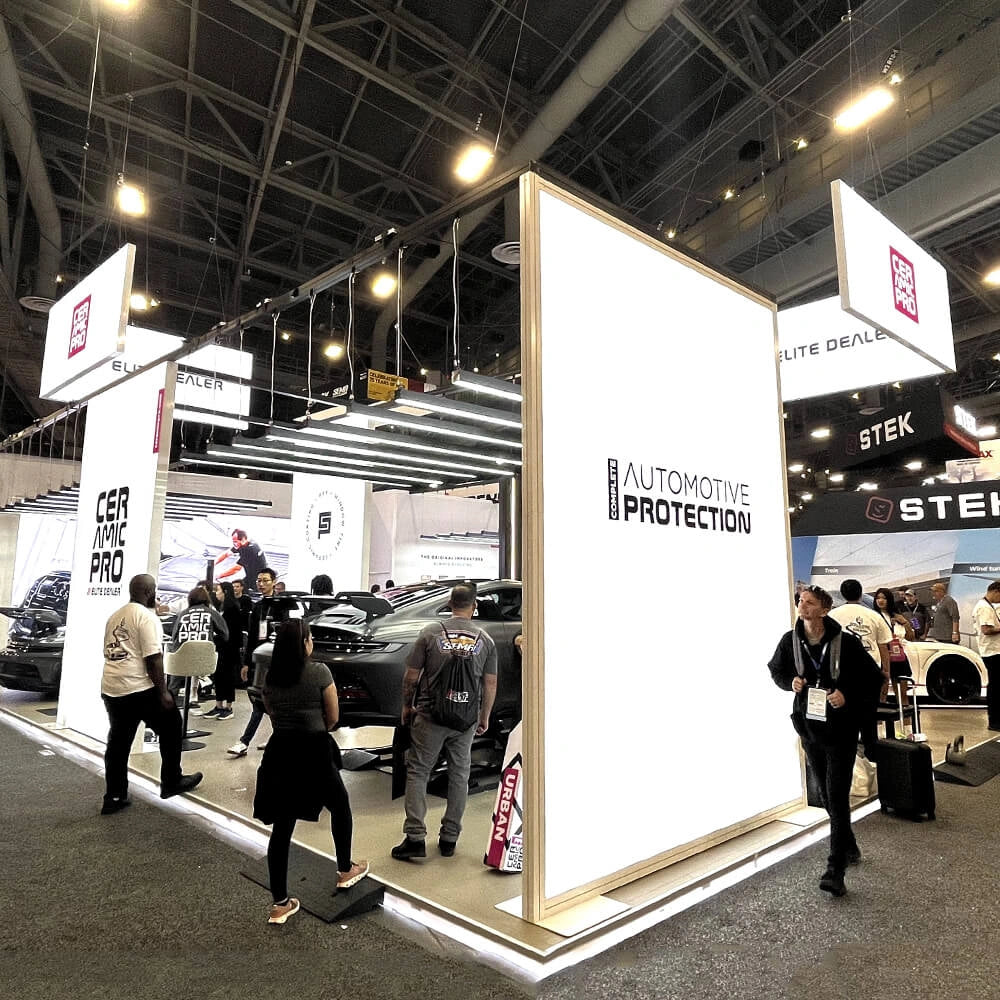 L-Shaped Double-Sided Backlit Expo Hanging Sign Display for SEMA Show