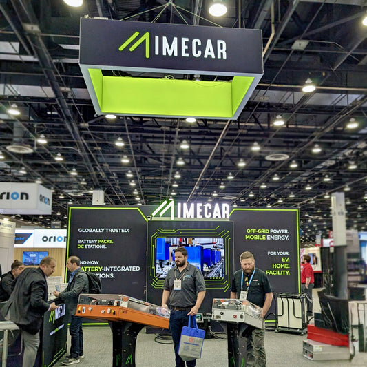 20x20 Trade Show Booth Design for The Battery Show with LED Branding and Integrated Storage