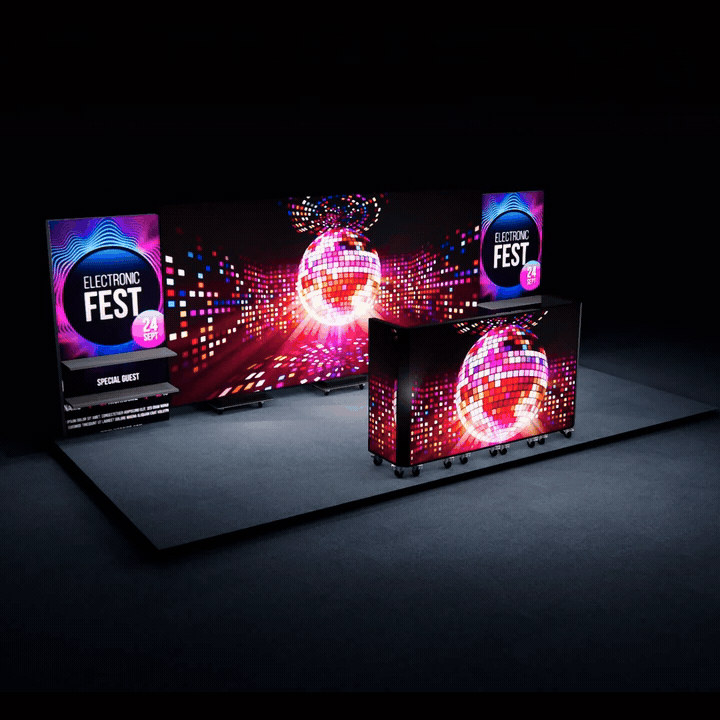Portable LED Video Trade Show Booth: Video Wall & DJ Booth & Shelving