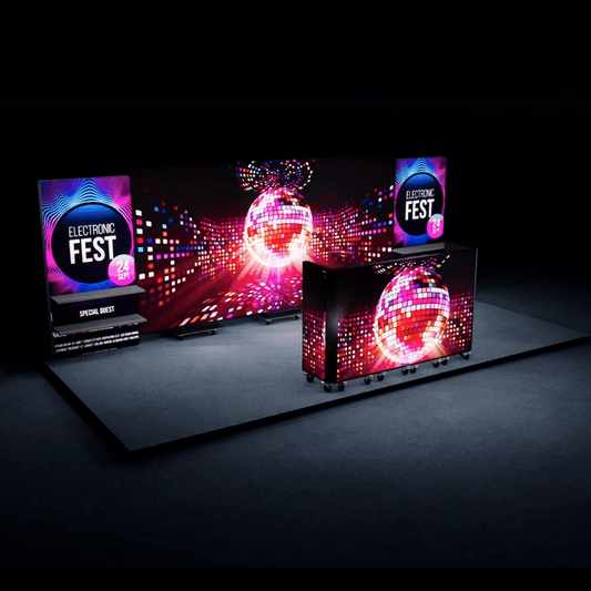 Portable LED Video Trade Show Booth: Video Wall & DJ Booth & Shelving