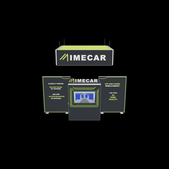 20x20 Custom Trade Show Booth with TV Display & Hanging Sign for The Battery Show North America