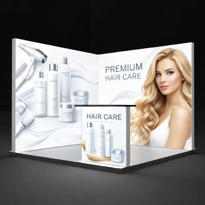 Premium Hair Care Trade Show Booth Design - 10x10 Display Stand