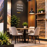High-end 20x20 Trade Show Booth Display Design with Refined Wooden Finishes